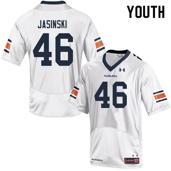 Auburn Tigers Youth Jacob Jasinski #46 White Under Armour Stitched College 2019 NCAA Authentic Football Jersey BKL0174AE